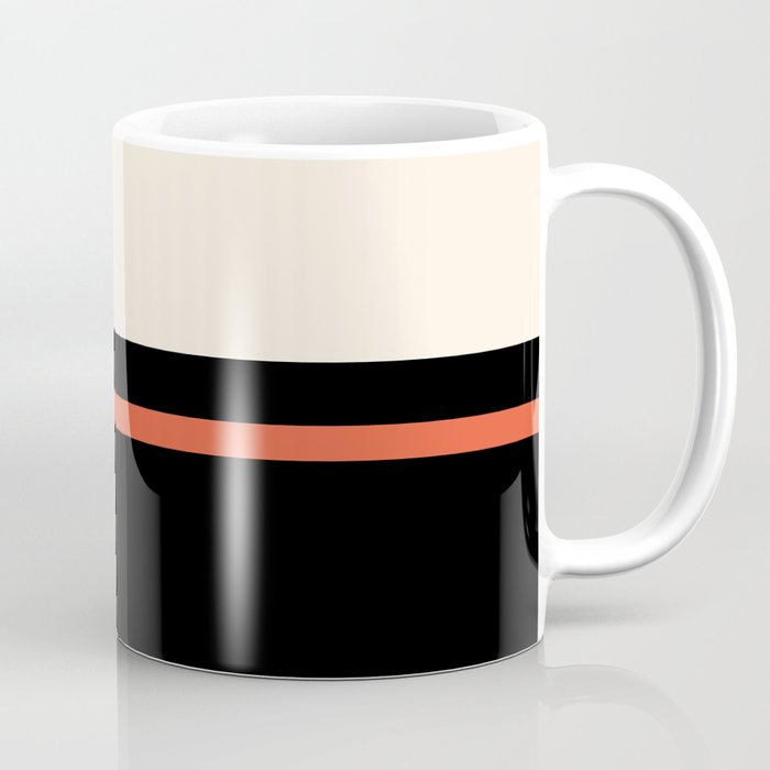 Minimal Solid Stripe Color Block Pattern in Black, Almond Cream, and Orange Coffee Mug Gallery Image 1