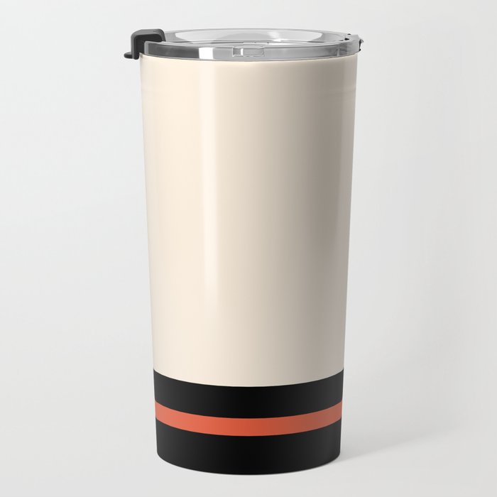 Minimal Solid Stripe Color Block Pattern in Black, Almond Cream, and Orange Travel Mug Gallery Image 3