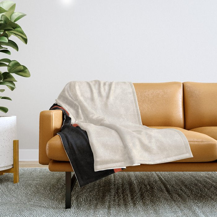 Minimal Solid Stripe Color Block Pattern in Black, Almond Cream, and Orange Throw Blanket Gallery Image 1