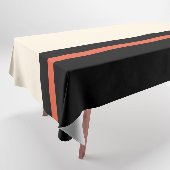 Minimal Solid Stripe Color Block Pattern in Black, Almond Cream, and Orange Tablecloth Gallery Image 1