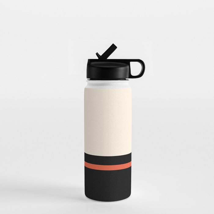 Minimal Solid Stripe Color Block Pattern in Black, Almond Cream, and Orange Water Bottle Gallery Image 1