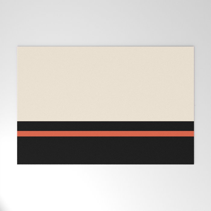 Minimal Solid Stripe Color Block Pattern in Black, Almond Cream, and Orange Welcome Mat Gallery Image 1
