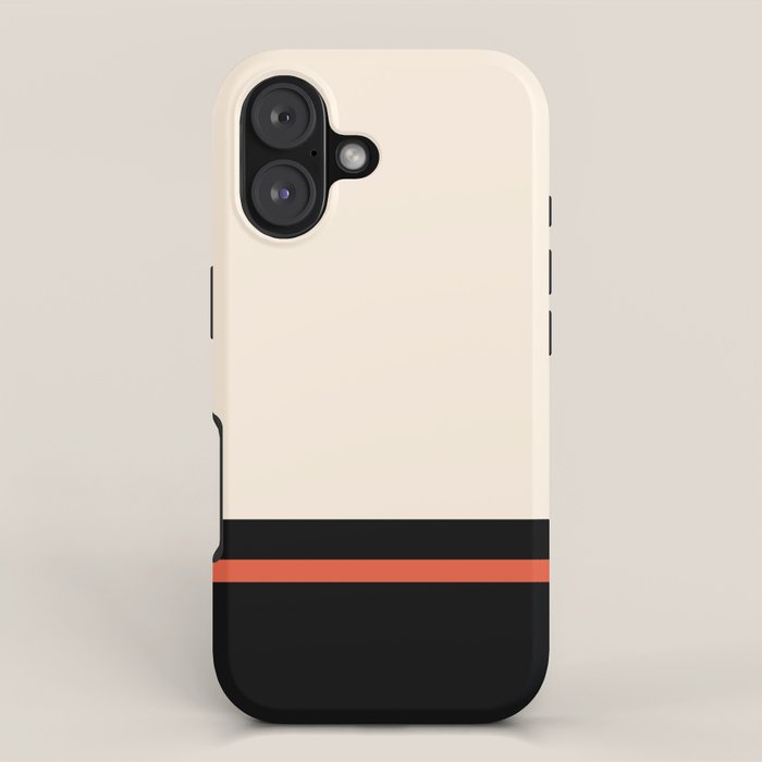 Minimal Solid Stripe Color Block Pattern in Black, Almond Cream, and Orange iPhone Case Gallery Image 1