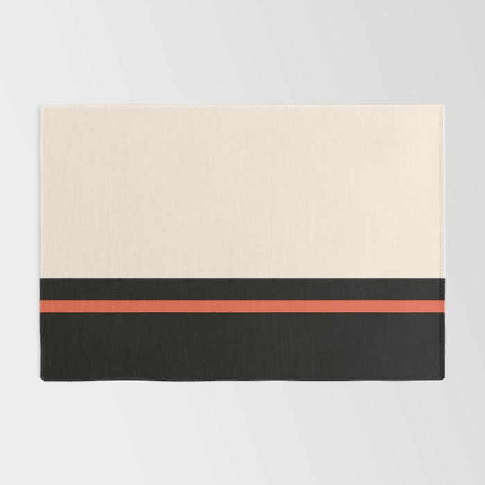 Minimal Solid Stripe Color Block Pattern in Black, Almond Cream, and Orange Rug Gallery Image 2