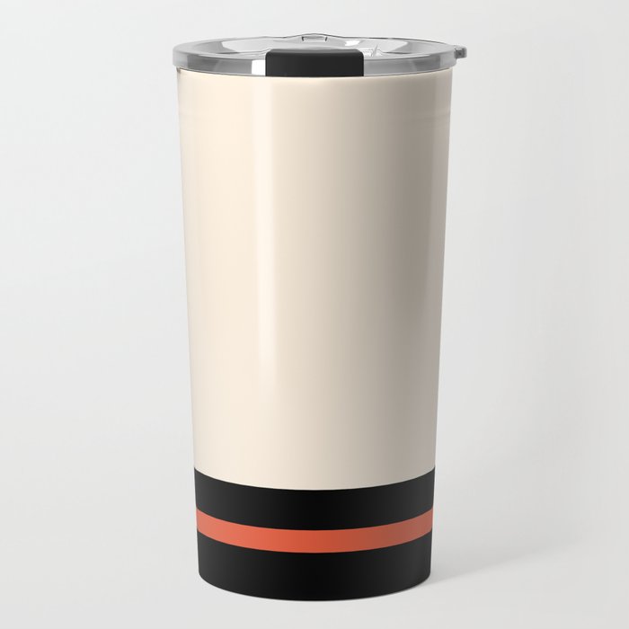 Minimal Solid Stripe Color Block Pattern in Black, Almond Cream, and Orange Travel Mug Gallery Image 1