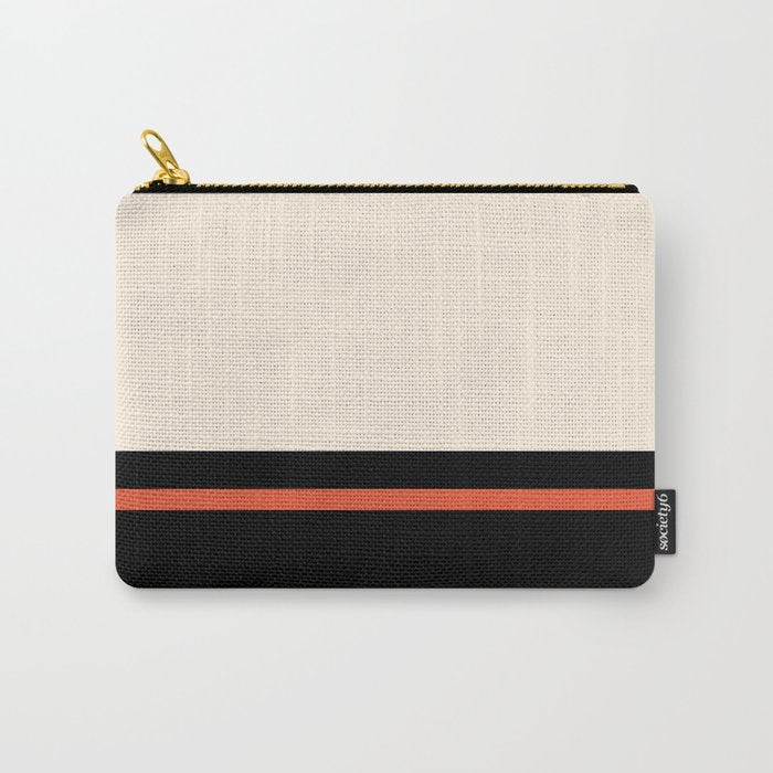 Minimal Solid Stripe Color Block Pattern in Black, Almond Cream, and Orange Carry All Pouch Gallery Image 1