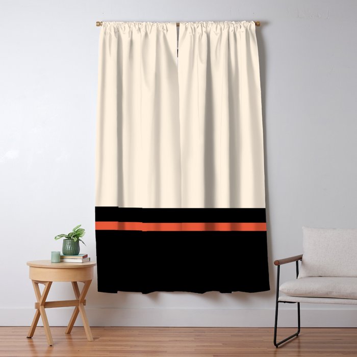 Minimal Solid Stripe Color Block Pattern in Black, Almond Cream, and Orange Window Curtain Gallery Image 5
