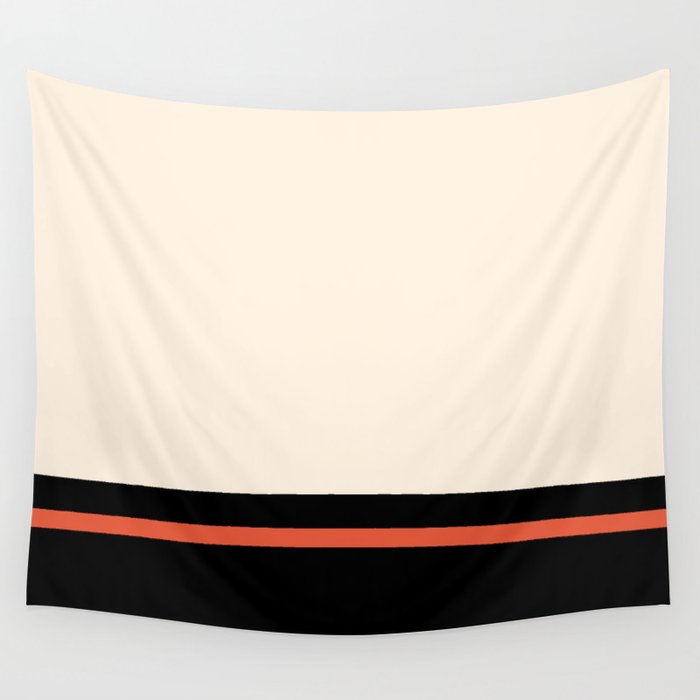 Minimal Solid Stripe Color Block Pattern in Black, Almond Cream, and Orange Wall Tapestry Gallery Image 1