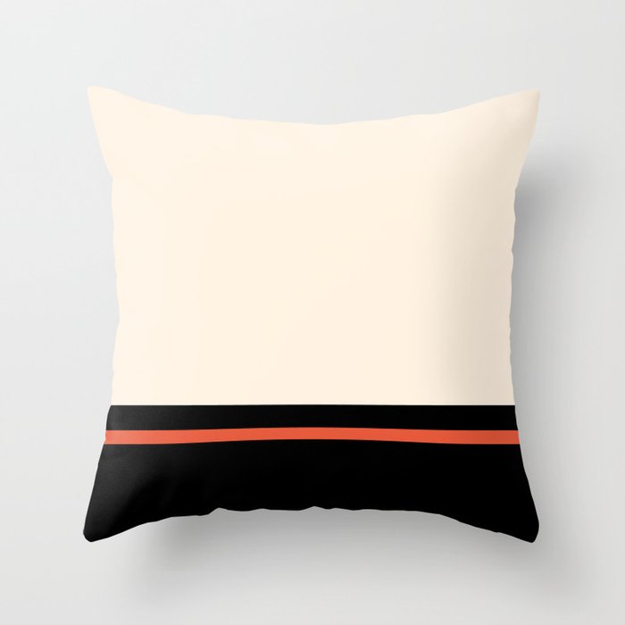 Minimal Solid Stripe Color Block Pattern in Black, Almond Cream, and Orange Throw Pillow Gallery Image 6