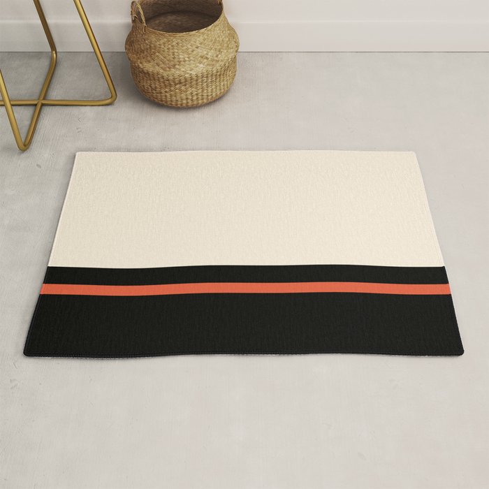 Minimal Solid Stripe Color Block Pattern in Black, Almond Cream, and Orange Rug Gallery Image 1