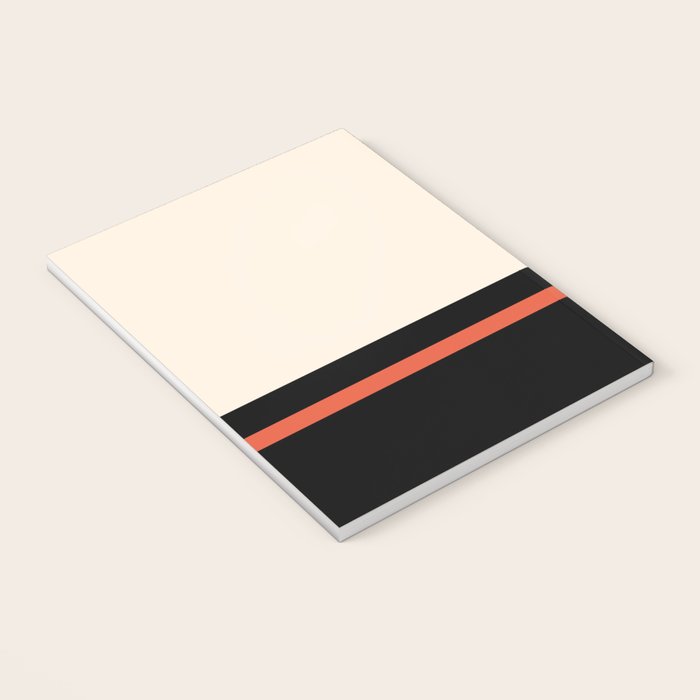 Minimal Solid Stripe Color Block Pattern in Black, Almond Cream, and Orange Notebook Gallery Image 3