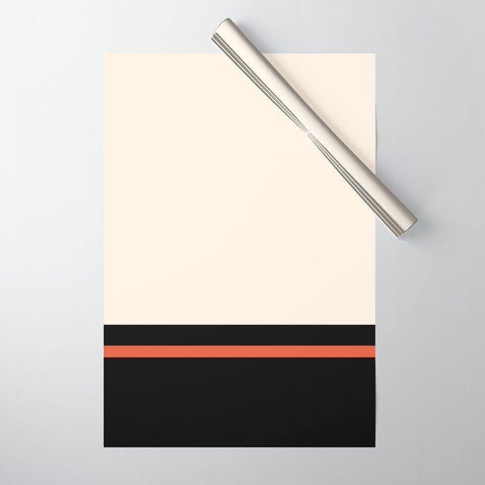 Minimal Solid Stripe Color Block Pattern in Black, Almond Cream, and Orange Wrapping Paper Gallery Image 1