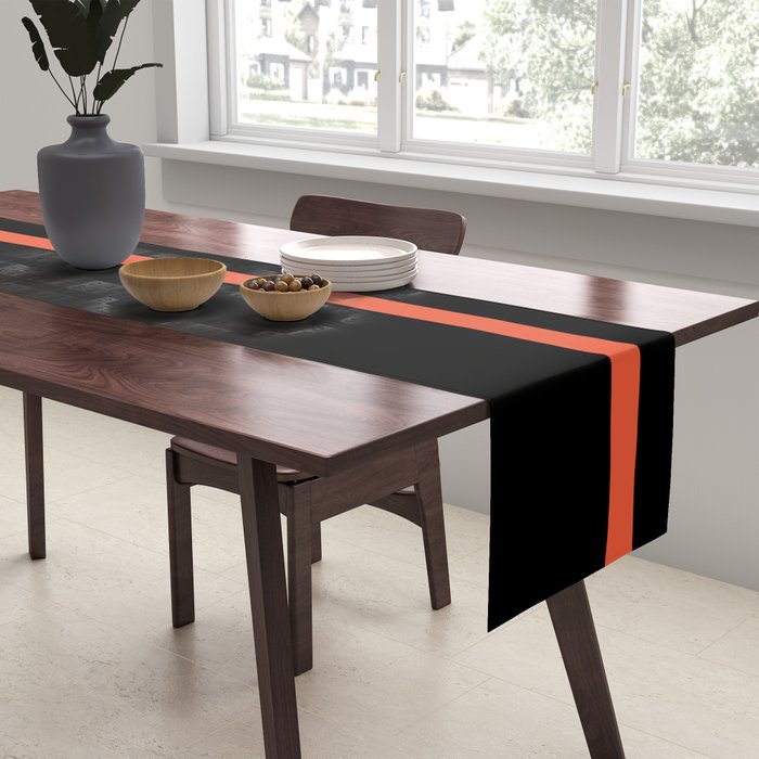Minimal Solid Stripe Color Block Pattern in Black, Almond Cream, and Orange Table Runner Gallery Image 2