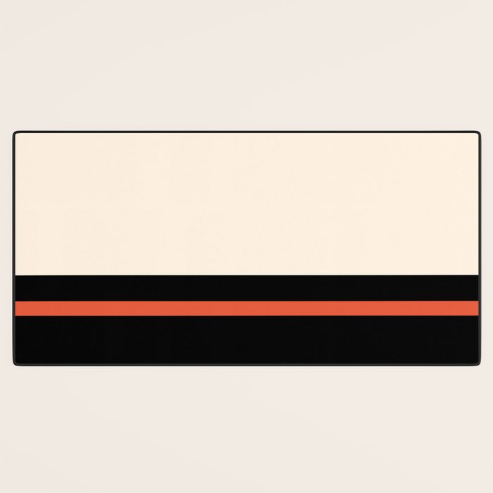 Minimal Solid Stripe Color Block Pattern in Black, Almond Cream, and Orange Desk Mat Gallery Image 3