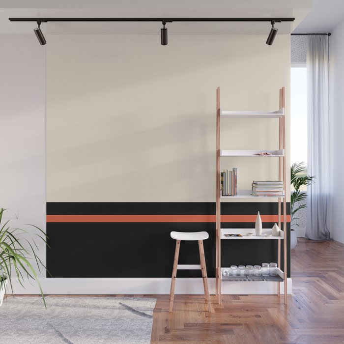 Minimal Solid Stripe Color Block Pattern in Black, Almond Cream, and Orange Wall Mural Gallery Image 1