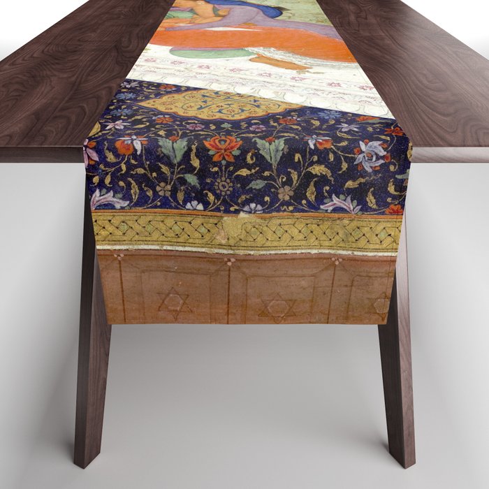 Embracing Couple Indian Painting Miniature Mughal Art Table Runner Gallery Image 1