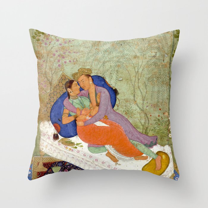 Embracing Couple Indian Painting Miniature Mughal Art Throw Pillow Gallery Image 6
