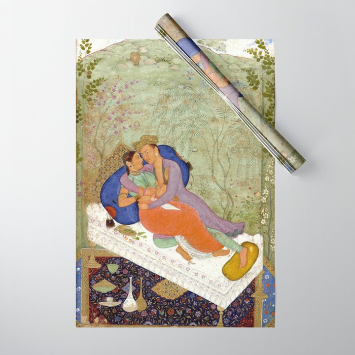Embracing Couple Indian Painting Miniature Mughal Art Wrapping Paper Gallery Image 1