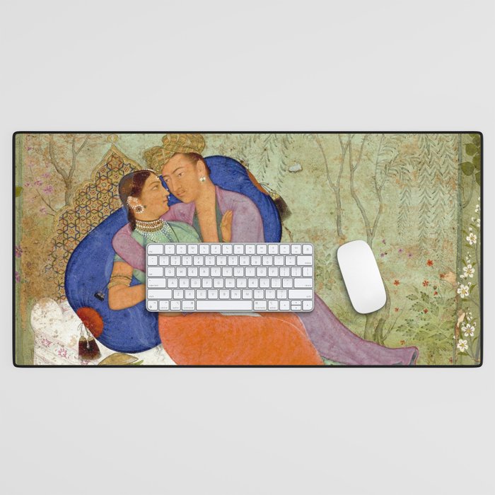 Embracing Couple Indian Painting Miniature Mughal Art Desk Mat Gallery Image 1
