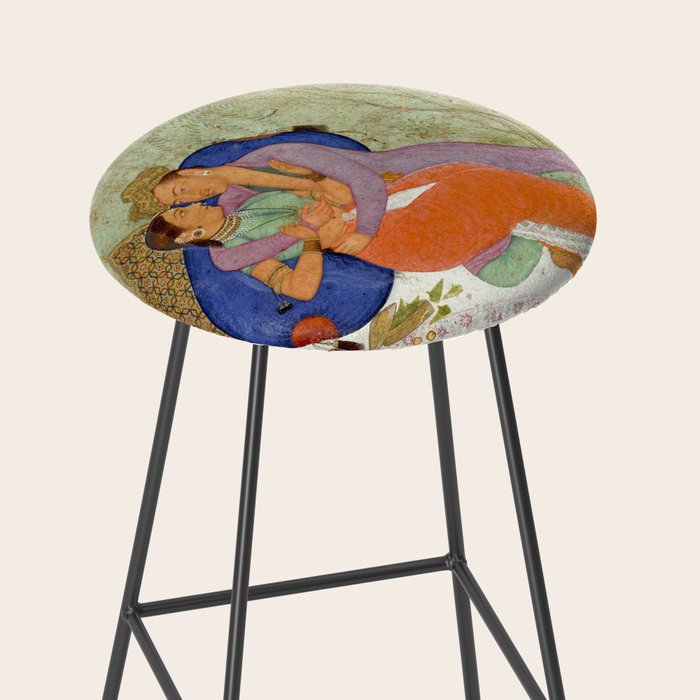 Embracing Couple Indian Painting Miniature Mughal Art Stool Gallery Image 2