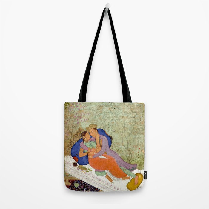 Embracing Couple Indian Painting Miniature Mughal Art Tote Bag Gallery Image 2