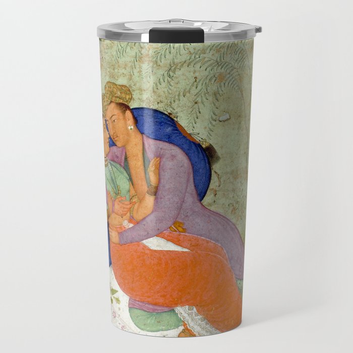 Embracing Couple Indian Painting Miniature Mughal Art Travel Mug Gallery Image 1