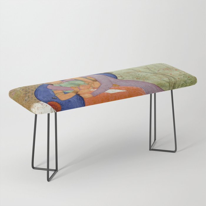 Embracing Couple Indian Painting Miniature Mughal Art Bench Gallery Image 1