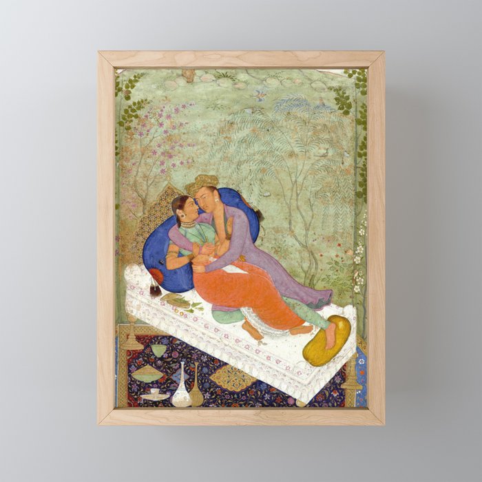 Embracing Couple Indian Painting Miniature Mughal Art Mini Art Print Gallery Image 1