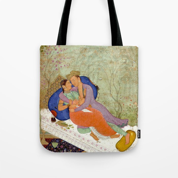 Embracing Couple Indian Painting Miniature Mughal Art Tote Bag Gallery Image 1