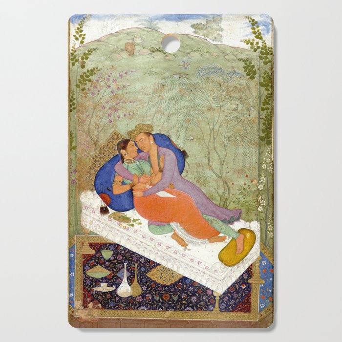 Embracing Couple Indian Painting Miniature Mughal Art Cutting Board Gallery Image 1