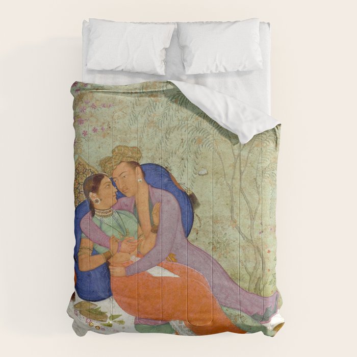 Embracing Couple Indian Painting Miniature Mughal Art Comforter Gallery Image 6