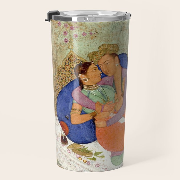 Embracing Couple Indian Painting Miniature Mughal Art Travel Mug Gallery Image 3