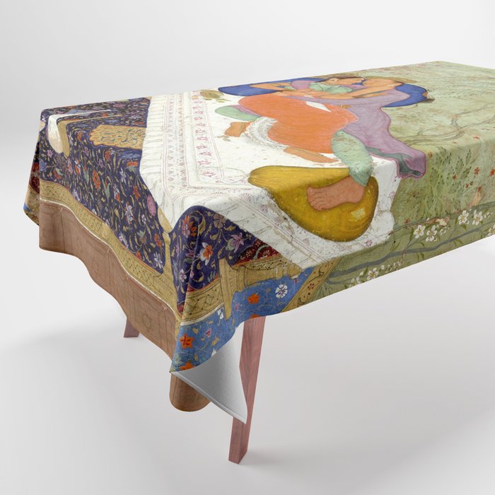 Embracing Couple Indian Painting Miniature Mughal Art Tablecloth Gallery Image 1