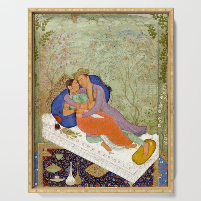 Embracing Couple Indian Painting Miniature Mughal Art Serving Tray Gallery Image 1