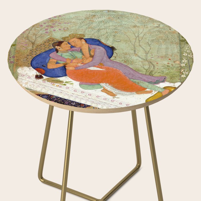 Embracing Couple Indian Painting Miniature Mughal Art Side Table Gallery Image 2