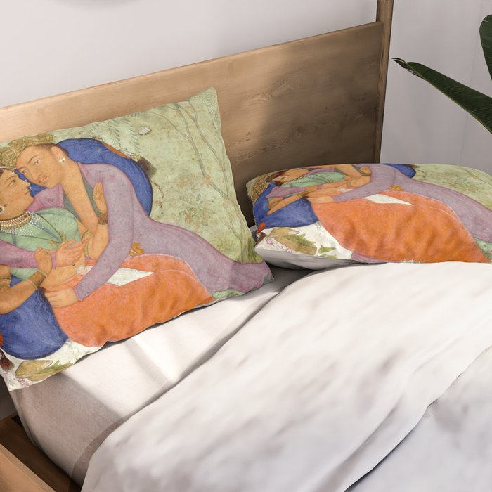 Embracing Couple Indian Painting Miniature Mughal Art Pillow Sham Gallery Image 2