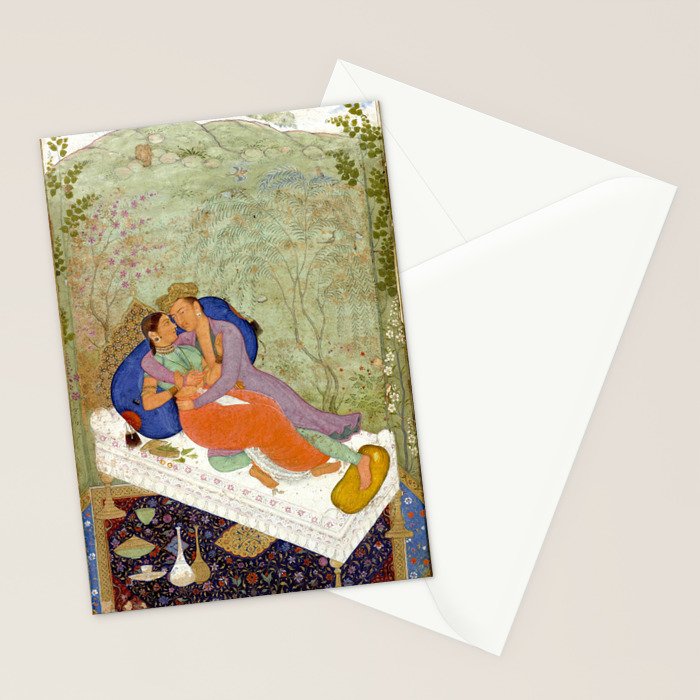 Embracing Couple Indian Painting Miniature Mughal Art Stationery Card Gallery Image 2