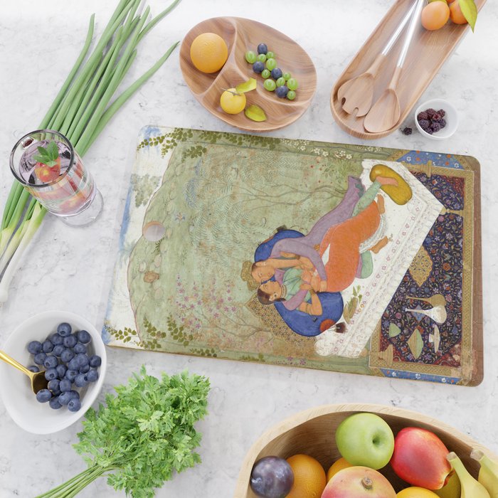 Embracing Couple Indian Painting Miniature Mughal Art Cutting Board Gallery Image 2