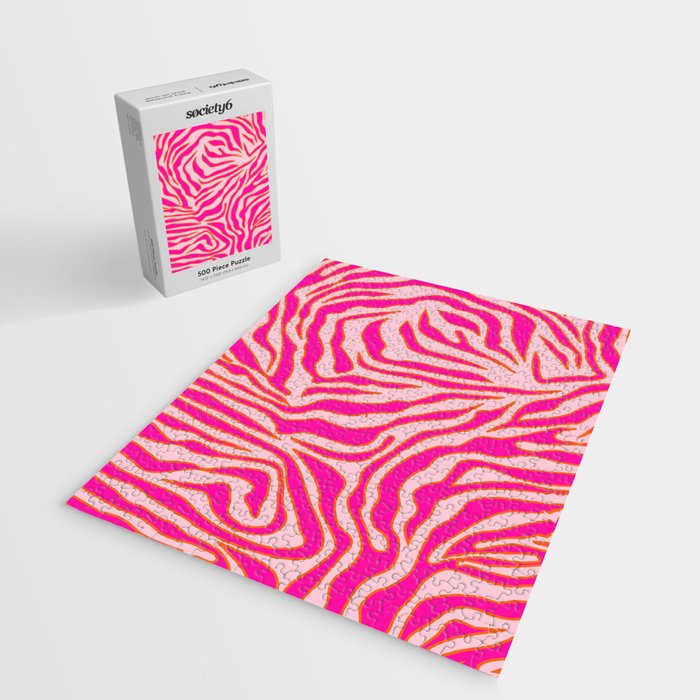 Zebra Print Pink And Orange Zebra Stripes Wild Animal Print Preppy Decor Modern Zebra Pattern Jigsaw Puzzle Gallery Image 2