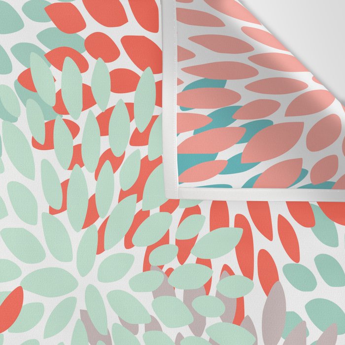 Floral Pattern, Orange, Teal, Mint Green, Flower Print Wall Tapestry Gallery Image 3