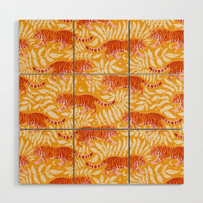 Tigers - pink, red, and saffron  Wood Wall Art Gallery Image 1
