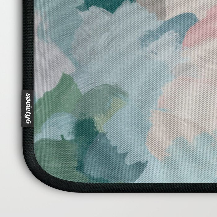 Flowers in the Wind I - Mint Green Sky Blue Teal Blush Pink Abstract Nature Spring Blossom Painting Laptop Sleeve Gallery Image 3