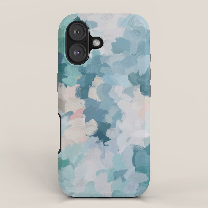 Flowers in the Wind I - Mint Green Sky Blue Teal Blush Pink Abstract Nature Spring Blossom Painting iPhone Case Gallery Image 1