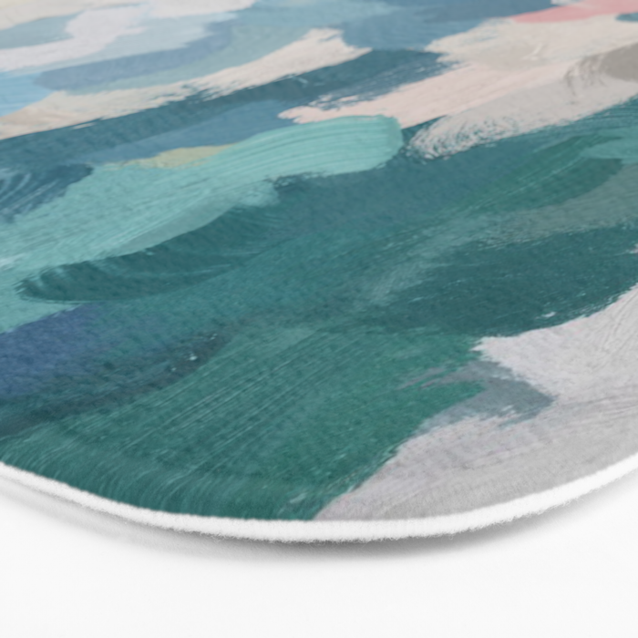Flowers in the Wind I - Mint Green Sky Blue Teal Blush Pink Abstract Nature Spring Blossom Painting Bath Mat Gallery Image 3