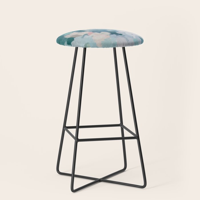 Flowers in the Wind I - Mint Green Sky Blue Teal Blush Pink Abstract Nature Spring Blossom Painting Stool Gallery Image 1