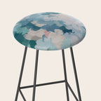 Flowers in the Wind I - Mint Green Sky Blue Teal Blush Pink Abstract Nature Spring Blossom Painting Stool Gallery Image 2