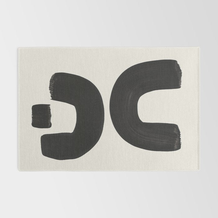 Mid Century Modern Minimalist Abstract Art Brush Strokes Black & White Ink Art Tribal Marking Rug Gallery Image 2