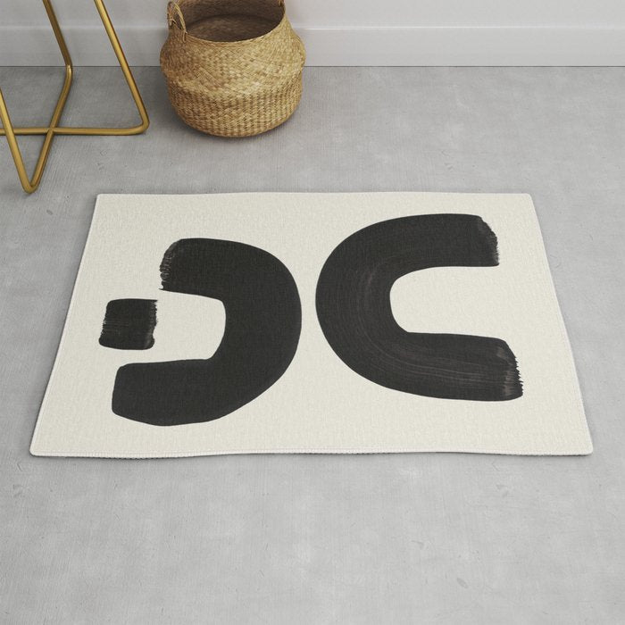 Mid Century Modern Minimalist Abstract Art Brush Strokes Black & White Ink Art Tribal Marking Rug Gallery Image 1