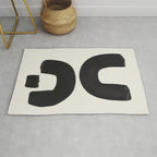 Mid Century Modern Minimalist Abstract Art Brush Strokes Black & White Ink Art Tribal Marking Rug Gallery Image 1
