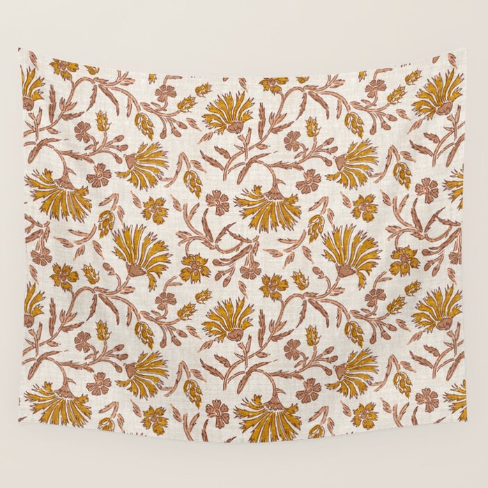 KALAMI FLORAL MUSTARD Wall Tapestry Gallery Image 1